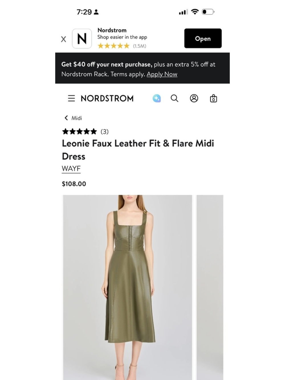 Wayf Leonie Faux Leather Fit & Flare Midi Dress